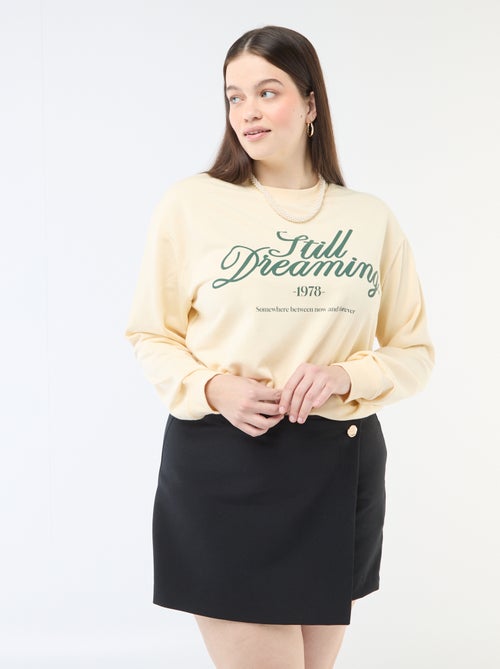 Falda pantalón con panel cruzado y botón decorativo - Kiabi