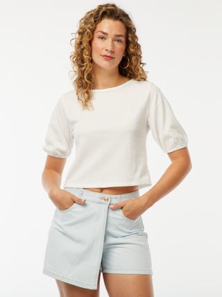 Falda pantalón corta de tejido vaquero