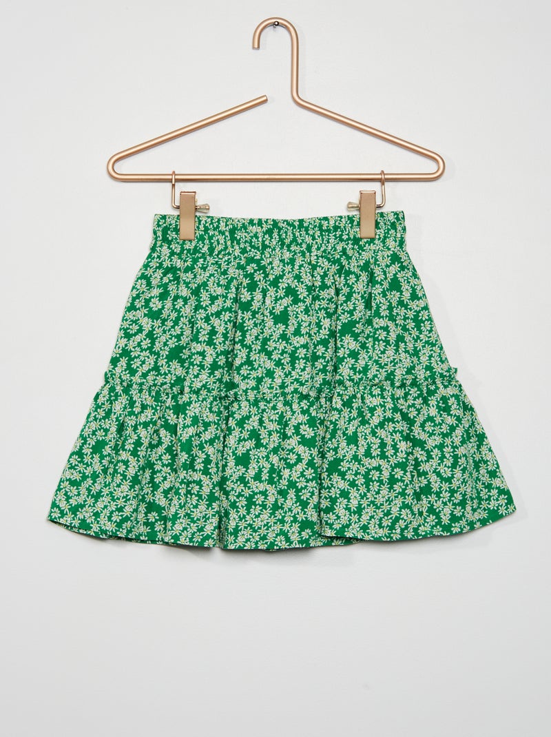 Falda pantalón corta de viscosa con flores VERDE - Kiabi