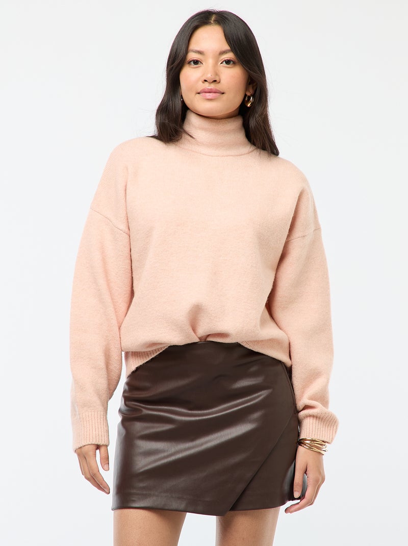 Falda pantalón corta en símil piel lisa Marron - Kiabi