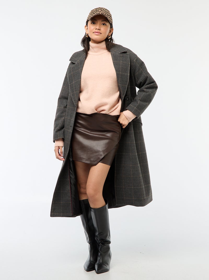 Falda pantalón corta en símil piel lisa Marron - Kiabi