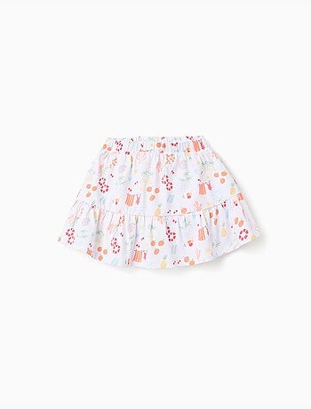 Falda-pantalón de algodón con motivo de playa y cintura elástica