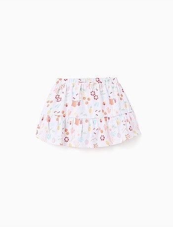 Falda-pantalón de algodón con motivo de playa y cintura elástica