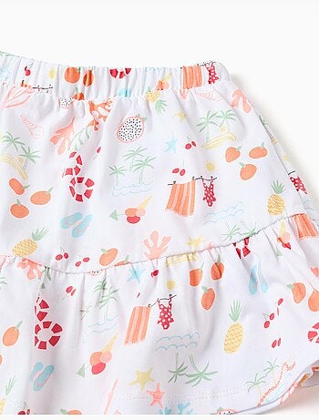 Falda-pantalón de algodón con motivo de playa y cintura elástica