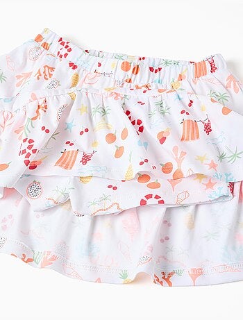 Falda-pantalón de algodón con motivo de playa y cintura elástica