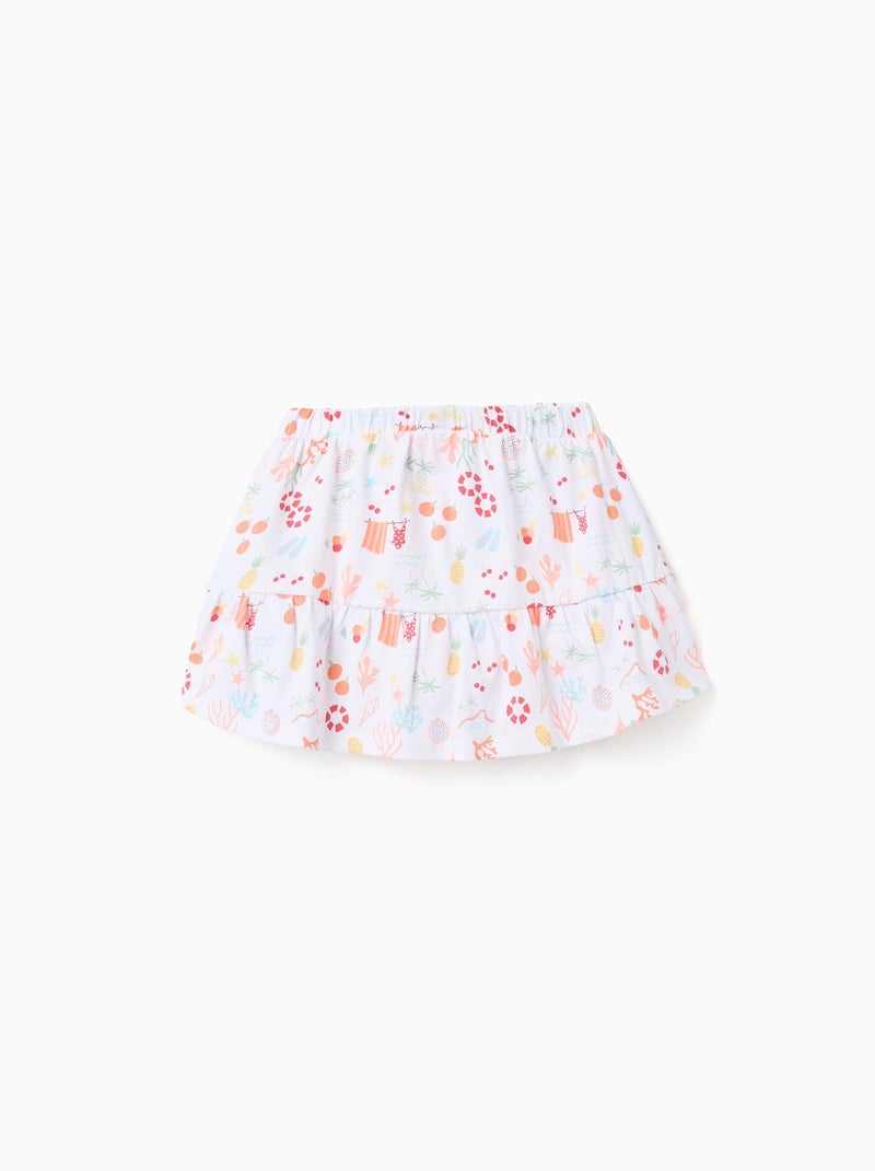 Falda-pantalón de algodón con motivo de playa y cintura elástica Blanco - Kiabi