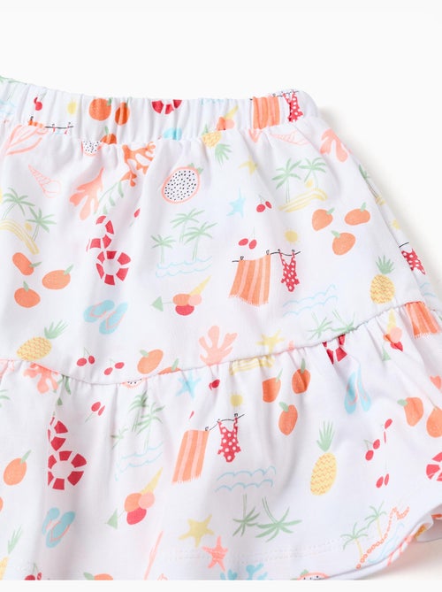 Falda-pantalón de algodón con motivo de playa y cintura elástica - Kiabi