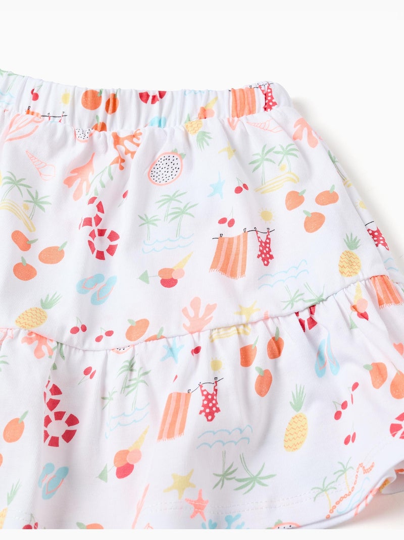 Falda-pantalón de algodón con motivo de playa y cintura elástica Blanco - Kiabi