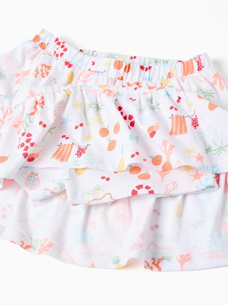 Falda-pantalón de algodón con motivo de playa y cintura elástica Blanco - Kiabi