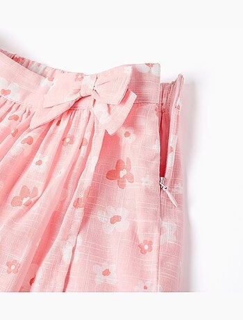 Falda pantalón de algodón con motivo floral y lazo