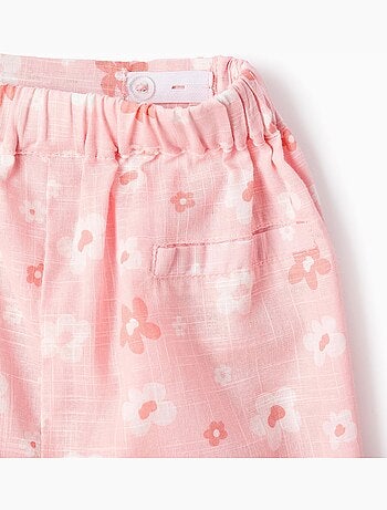 Falda pantalón de algodón con motivo floral y lazo