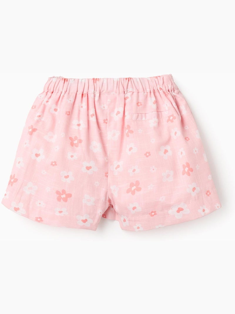 Falda pantalón de algodón con motivo floral y lazo Rosa claro - Kiabi