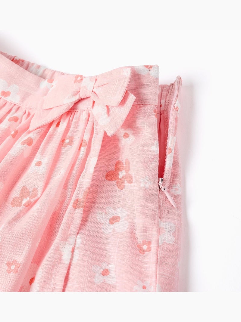 Falda pantalón de algodón con motivo floral y lazo Rosa claro - Kiabi