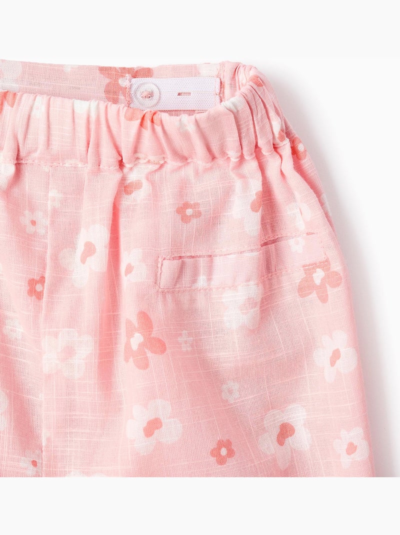 Falda pantalón de algodón con motivo floral y lazo Rosa claro - Kiabi
