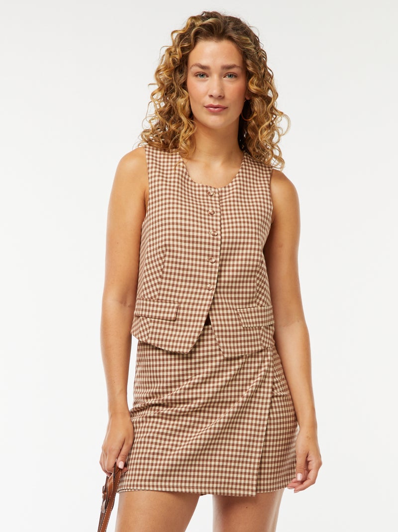 Falda pantalón de cuadros vichy Marron - Kiabi