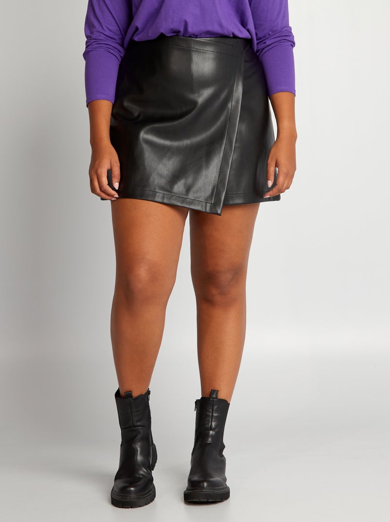 Falda pantalón de material sintético con cintura elástica negro - Kiabi