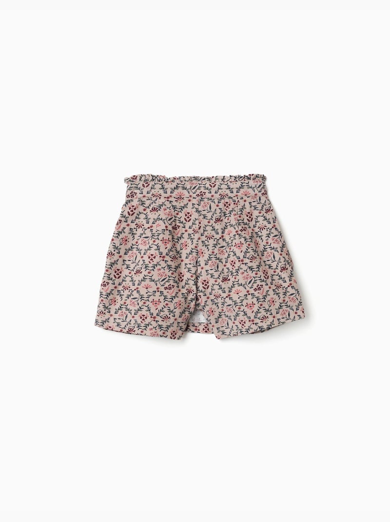 Falda pantalón de pana con estampado floral Beige claro - Kiabi