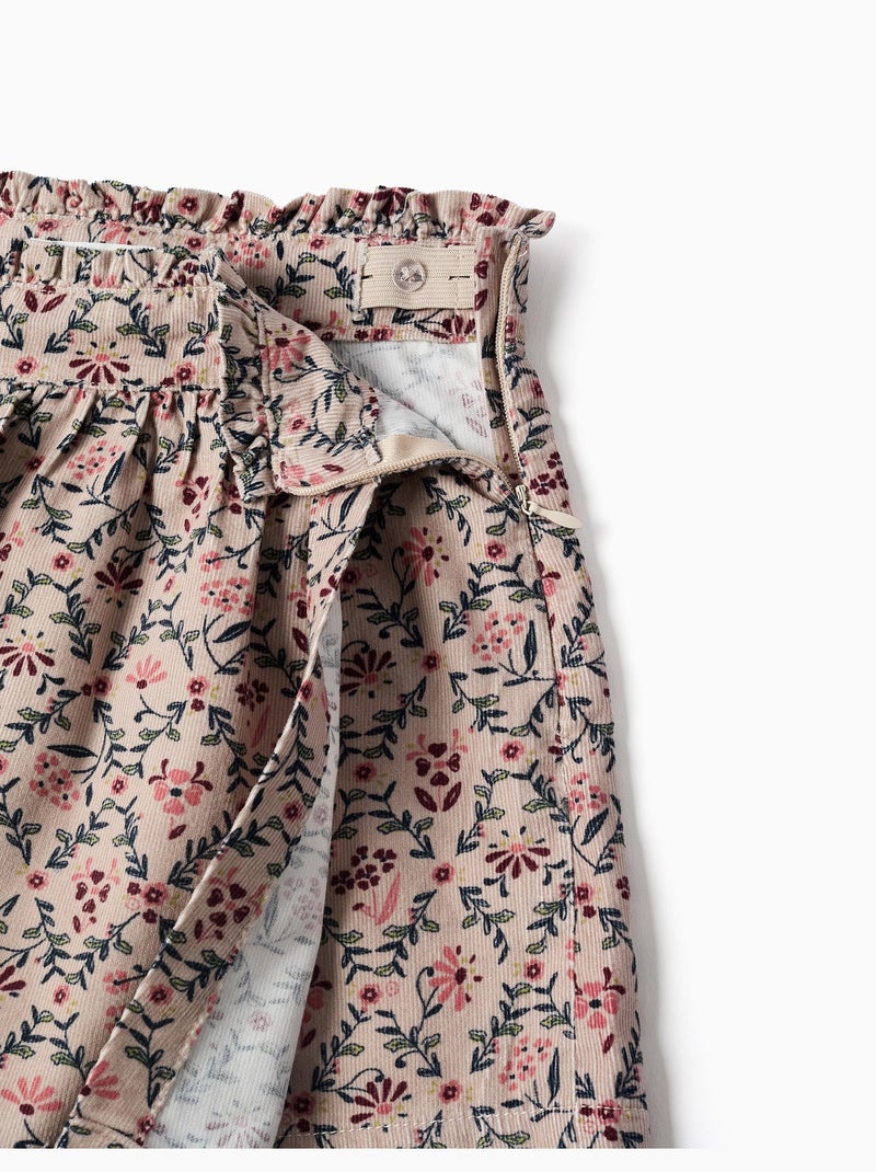 Falda pantalón de pana con estampado floral Beige claro - Kiabi