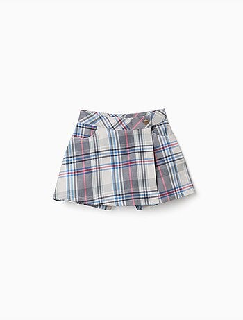Falda pantalón de sarga con estampado de cuadros