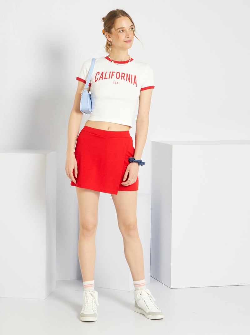 Falda pantalón de talle alto ROJO - Kiabi