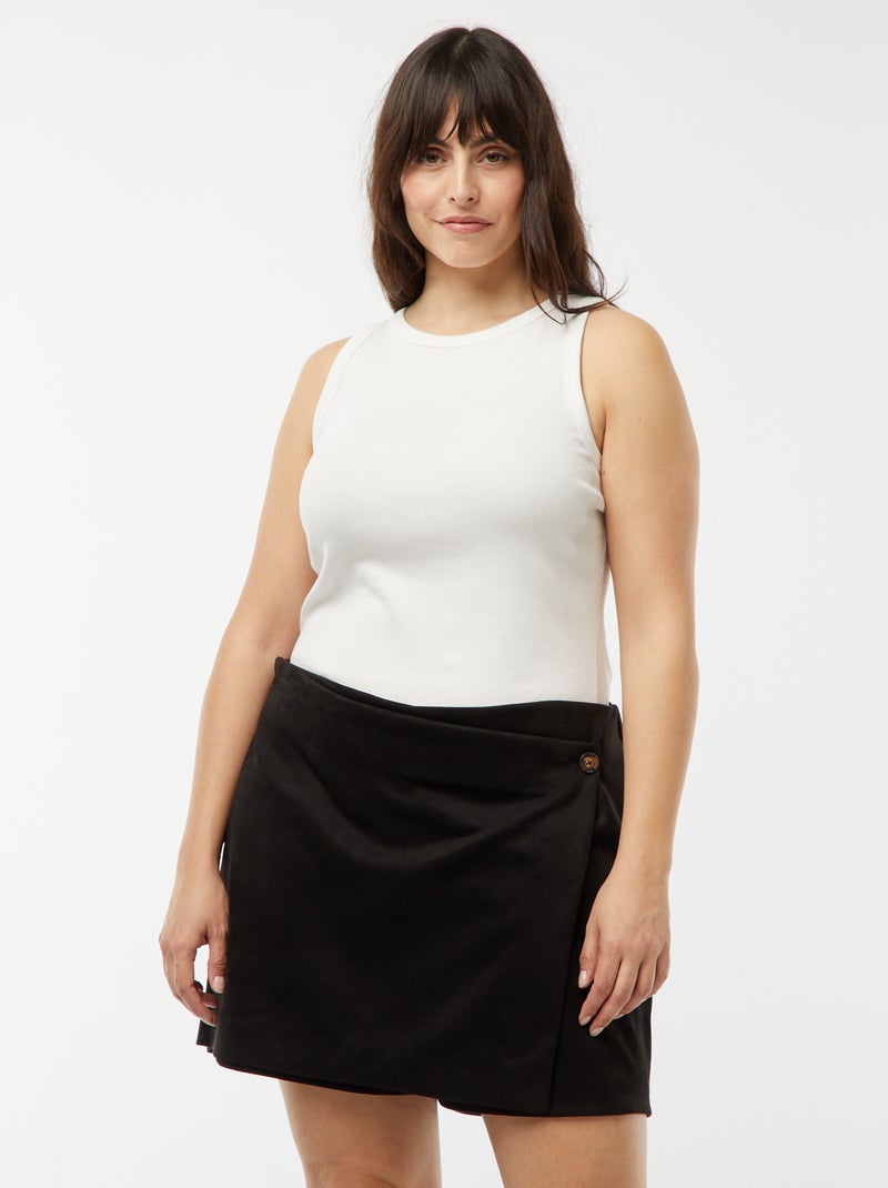 Falda pantalón de tiro alto de antelina negro - Kiabi