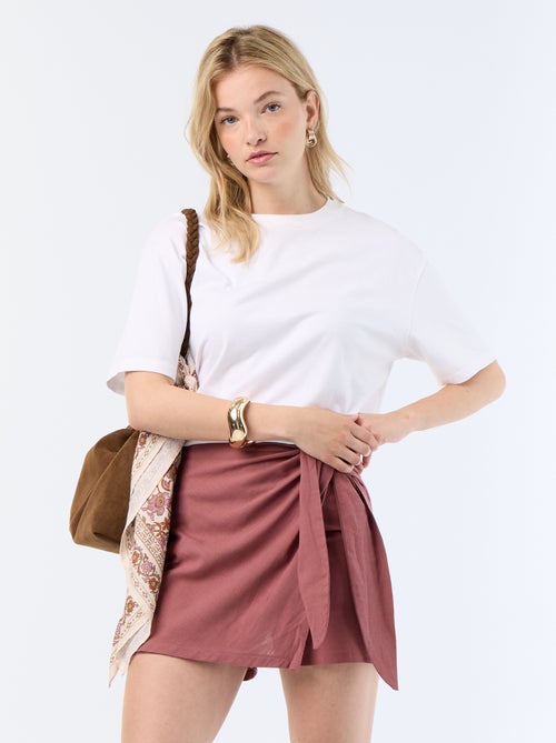Falda pantalón ligera con cinturón para anudar - Kiabi