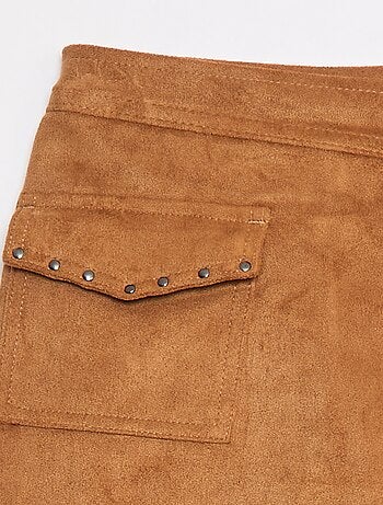 Falda pantalón lisa de antelina