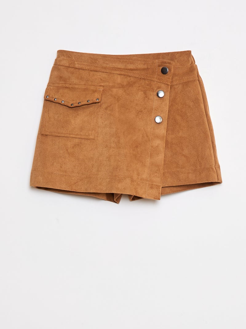 Falda pantalón lisa de antelina Beige - Kiabi