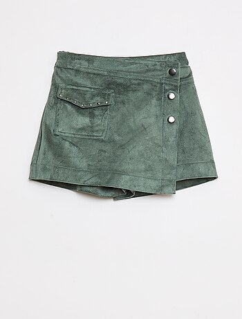 Falda pantalón lisa de antelina
