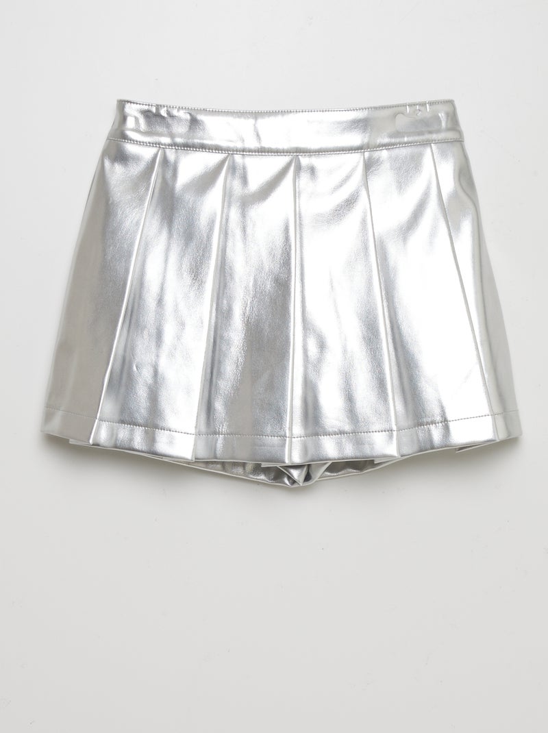 Falda pantalón plisada de piel sintética GRIS - Kiabi