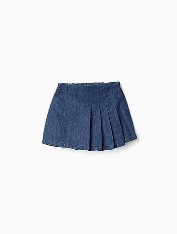 Falda pantalón vaquera con pliegues frontales