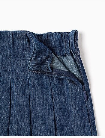 Falda pantalón vaquera con pliegues frontales