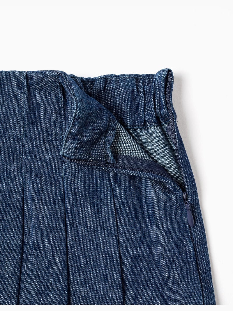 Falda pantalón vaquera con pliegues frontales Azul oscuro - Kiabi
