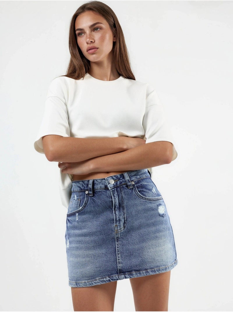 Falda pantalón vaquera desgastada con cierre de cremallera hiccup Azul zafiro - Kiabi