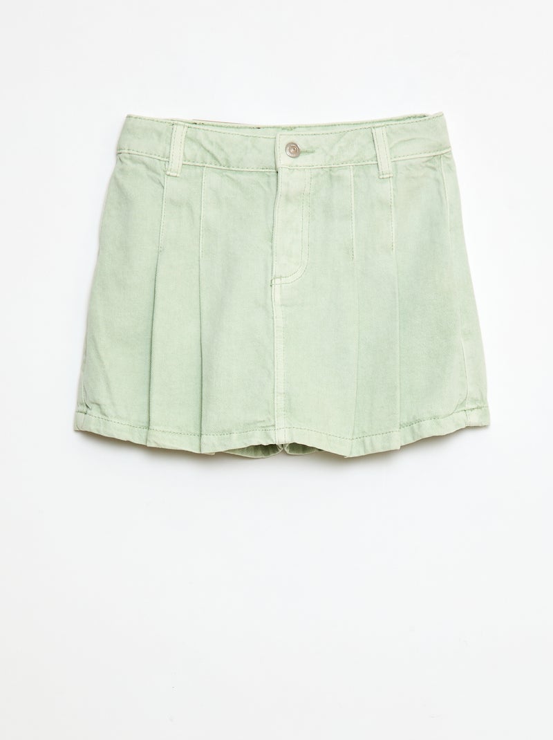 Falda pantalón vaquera plisada Verde - Kiabi