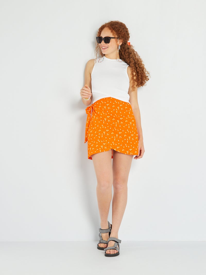 Falda pareo con volantes NARANJA - Kiabi