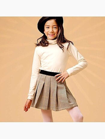 Falda Plisada de Invierno para Niña | Cuadros Tartan Marrón | LONDON
