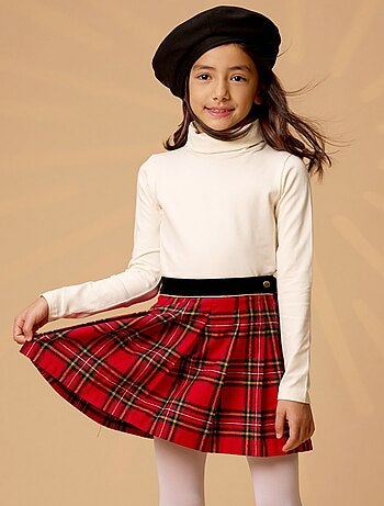 Falda Plisada de Invierno para Niña | Cuadros Tartan Rojo | LONDON