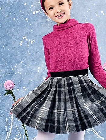 Falda Plisada de Invierno para Niña | Lana con Cuadros Tartan Gris | LONDON