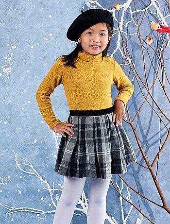 Falda Plisada de Invierno para Niña | Lana con Cuadros Tartan Gris | LONDON