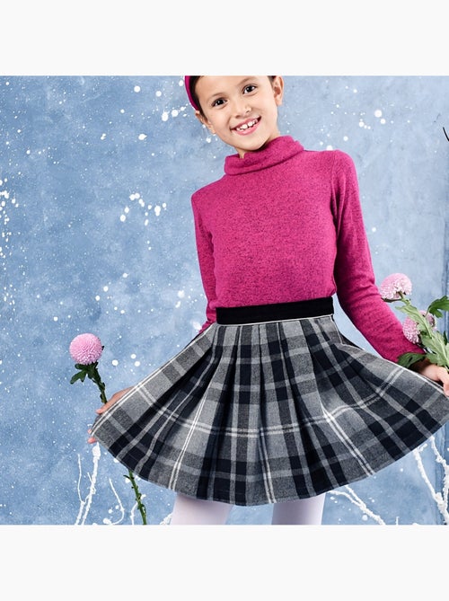 Falda Plisada de Invierno para Niña | Lana con Cuadros Tartan Gris | LONDON - Kiabi