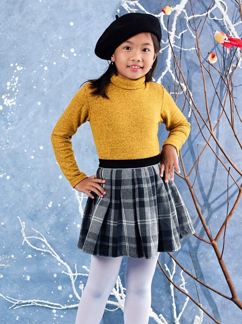 Falda Plisada de Invierno para Niña | Lana con Cuadros Tartan Gris | LONDON - Kiabi