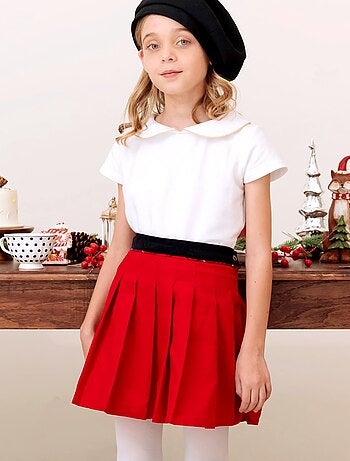 Falda Plisada de Navidad para Niña | Terciopelo Rojo | LONDON