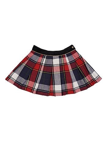 Falda Plisada para Niña | Cuadros Tartan Rojo y Azul Marino | LONDON