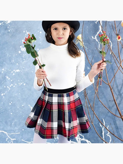 Falda Plisada para Niña | Cuadros Tartan Rojo y Azul Marino | LONDON - Kiabi