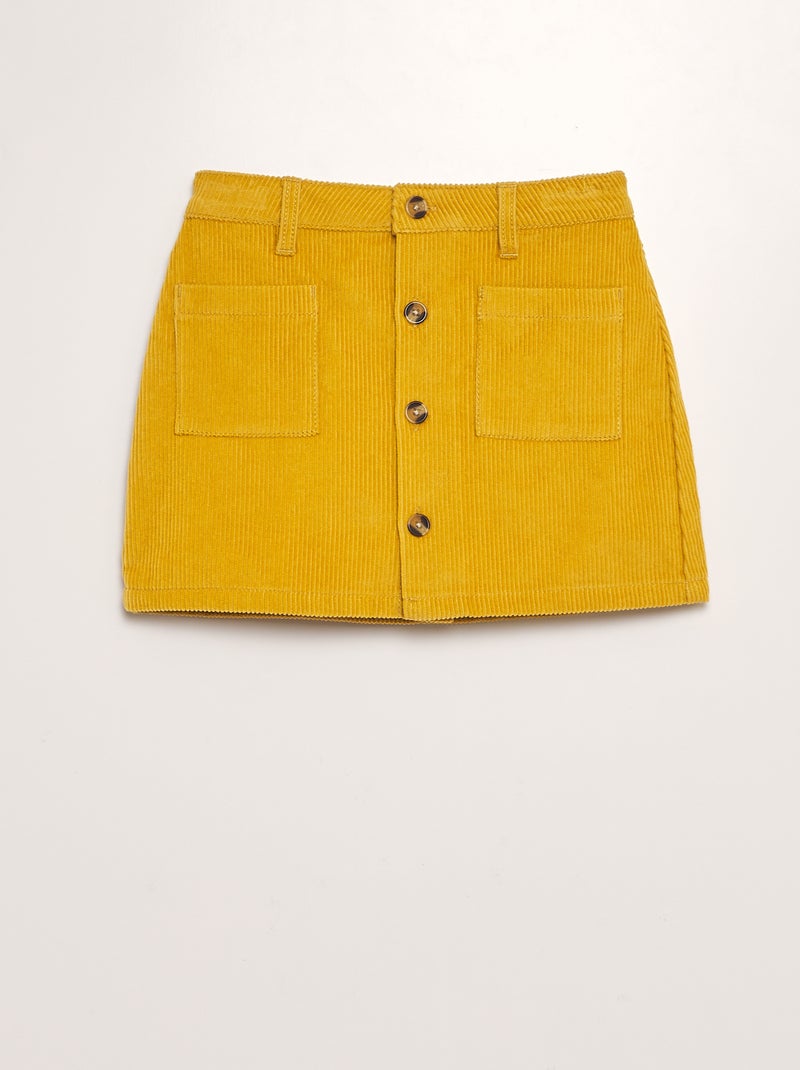 Falda recta de canalé con botones AMARILLO - Kiabi