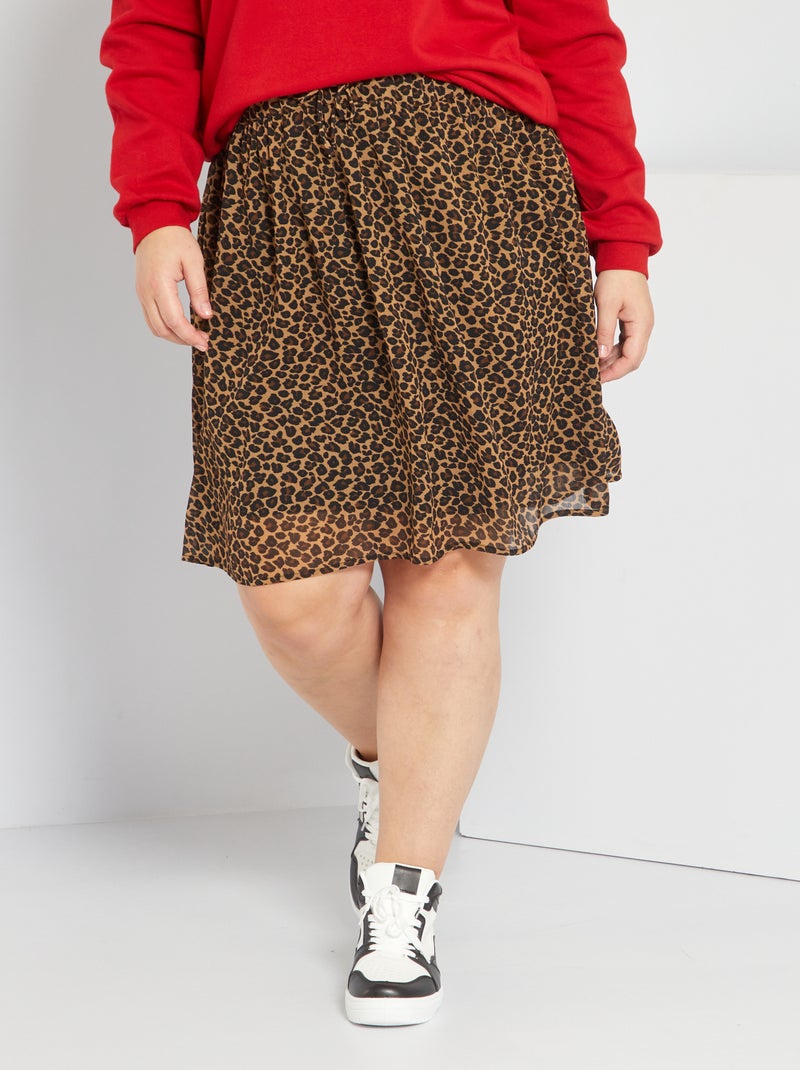 Falda recta de crepé con motivo de leopardo MARRON - Kiabi