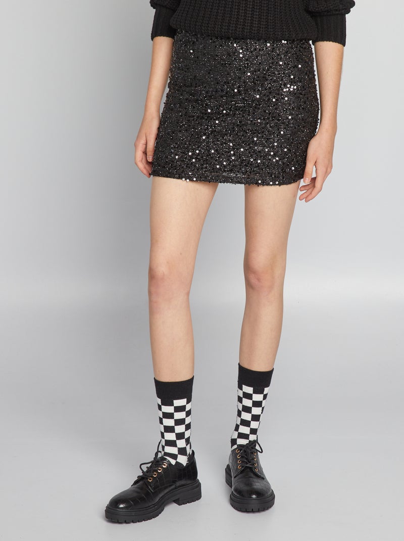 Falda recta de lentejuelas NEGRO - Kiabi
