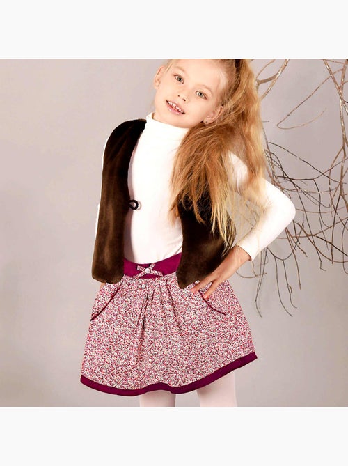 Falda roja oscura de invierno para niña | Terciopelo burdeos | LILOU - Kiabi