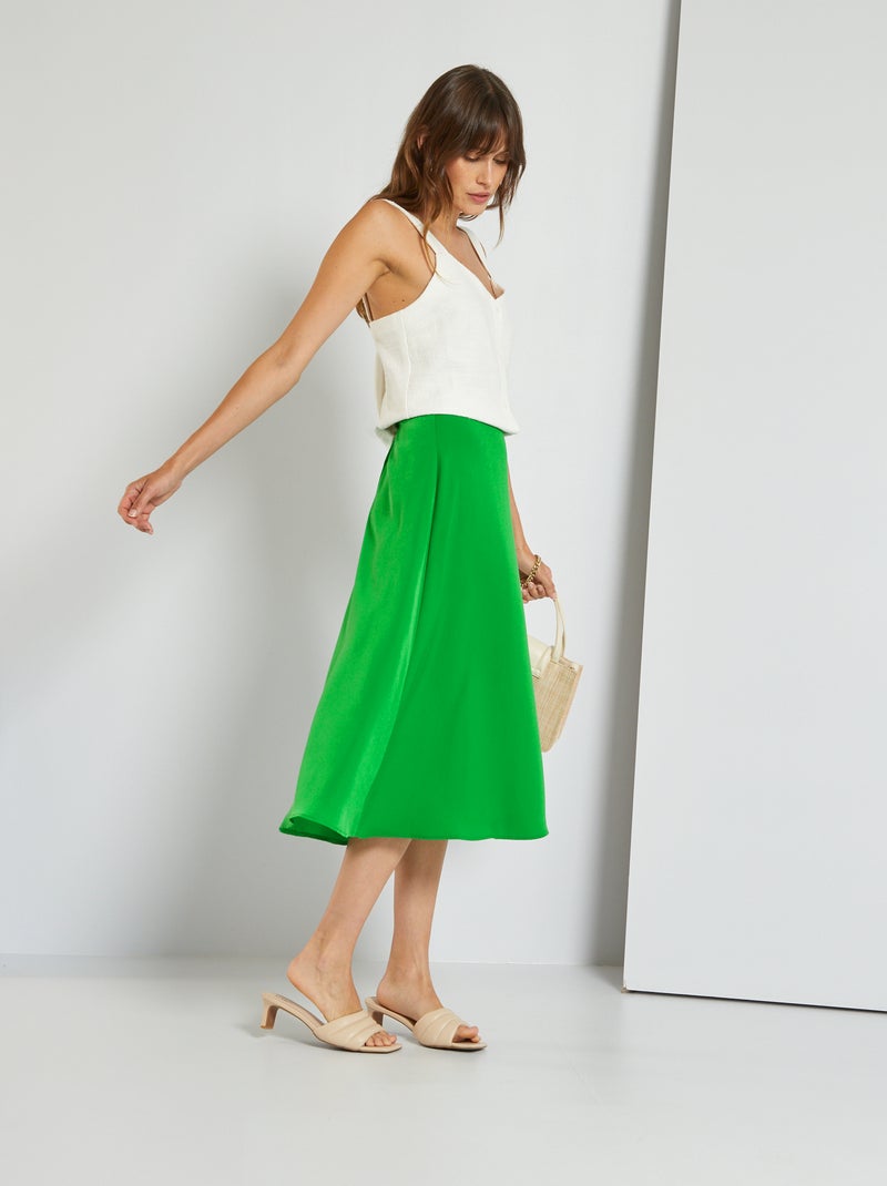 Falda satinada corte midi VERDE - Kiabi